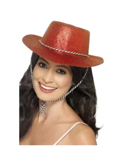 Smiffys Chapeau Cow-boy Pailleté Rouge Plastique Adulte -Halloween Soldes Boutique chapeau cow boy paillete rouge plastique adulte 1
