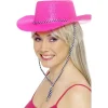 Smiffys Chapeau De Cow-boy Pailleté Fuchsia Fluo -Halloween Soldes Boutique chapeau de cow boy paillete fuchsia fluo
