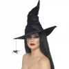Smiffys Chapeau De Sorcière Noir Velours Avec Araignée -Halloween Soldes Boutique chapeau de sorciere noir velours avec araignee