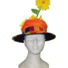 Chapeau Haut De Forme Pour Clown Orange Avec Fleurs