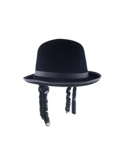 Chapeau Rabbin Noir Avec Papillotes Forme Plat Ou Melon -Halloween Soldes Boutique chapeau rabbin noir avec papillotes forme plat ou melon 2