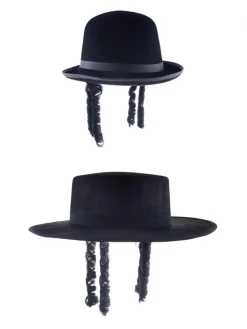 Chapeau Rabbin Noir Avec Papillotes Forme Plat Ou Melon