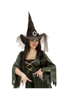 WIDMANN Chapeau Sorcière Femme, Noir Avec Voile -Halloween Soldes Boutique chapeau sorciere femme noir avec voile 2