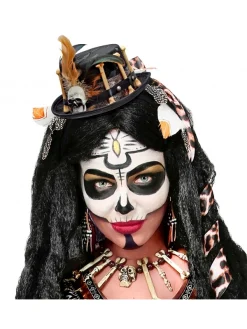 WIDMANN Chapeau Vaudou Noir Avec Ossements Et Plumes