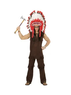 WIDMANN Coiffe Rouge à Plumes De Chef Indien -Halloween Soldes Boutique coiffe rouge a plumes de chef indien 2