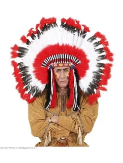 WIDMANN Coiffe Rouge à Plumes De Chef Indien
