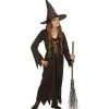 WIDMANN Déguisement De Sorcière Fille Noir à Lacet Or (robe Et Chapeau) -Halloween Soldes Boutique deguisement de sorciere fille noir a lacet or robe et chapeau