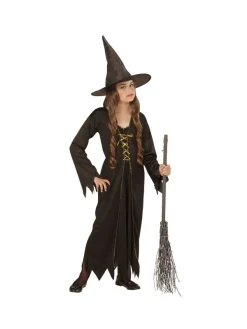WIDMANN Déguisement De Sorcière Fille Noir à Lacet Or (robe Et Chapeau)