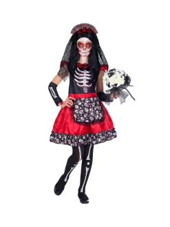 WIDMANN Déguisement Dia De Los Muertos Fille Rouge Et Noir (robe Rouge Et Noire, Chauffe-bras, Serre-tête Avec Voile) -Halloween Soldes Boutique deguisement dia de los muertos fille rouge et noir robe rouge et noire chauffe bras serre tete avec voile 1
