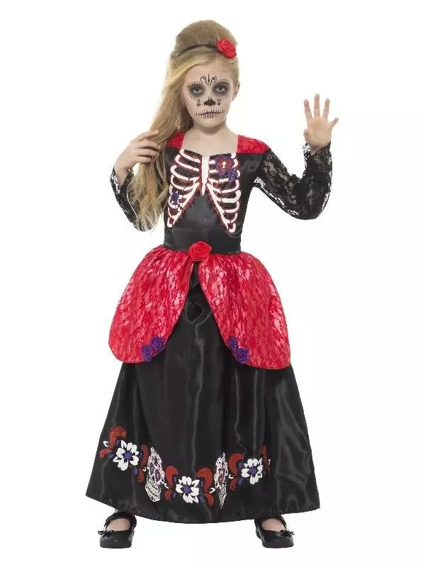Smiffys Déguisement Fille Dia De Los Muertos (robe Longue Et Serre-tête Avec Fleur Rouge) 3 Smiffys Déguisement Fille Dia De Los Muertos (robe Longue Et Serre-tête Avec Fleur Rouge)