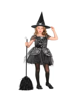 WIDMANN Déguisement Sorcière Fille Noir Et Argent (robe, Chapeau) -Halloween Soldes Boutique deguisement sorciere fille noir et argent robe chapeau 1