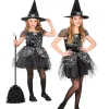 WIDMANN Déguisement Sorcière Fille Noir Et Argent (robe, Chapeau) -Halloween Soldes Boutique deguisement sorciere fille noir et argent robe chapeau