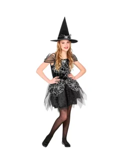 WIDMANN Déguisement Sorcière Fille Noir Et Argent (robe, Chapeau) -Halloween Soldes Boutique deguisement sorciere fille noir et argent robe chapeau 2
