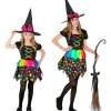 WIDMANN Déguisement Sorcière Fille Noir Et Fluo (robe Et Chapeau) -Halloween Soldes Boutique deguisement sorciere fille noir et fluo robe et chapeau