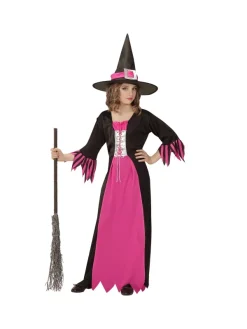Halloween Soldes Boutique -Halloween Soldes Boutique deguisement sorciere fille rose et noir robe chapeau 1