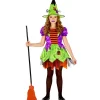 WIDMANN Déguisement Sorcière Fille Rose Et Vert (robe, Chapeau) -Halloween Soldes Boutique deguisement sorciere fille rose et vert robe chapeau
