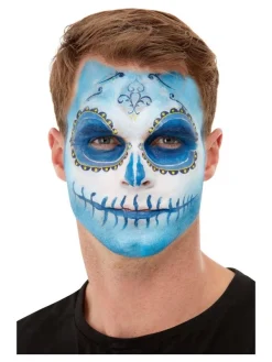 Smiffys Kit Maquillage Jour Des Morts Bleu Adulte (maquillage, Transferts, Crayons, éponge, Applicateur) -Halloween Soldes Boutique kit de maquillage a leau jour des morts bleu 4