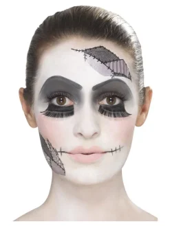 Smiffys Kit De Maquillage Poupée Abîmée, Aqua, Noir, Tatouages, Peinture Pour Visage, Cils, éponge Et Pinceau -Halloween Soldes Boutique kit de maquillage poupee abimee aqua noir tatouages peinture pour visage cils eponge et pinceau 4
