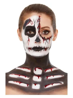 Halloween Soldes Boutique -Halloween Soldes Boutique kit maquillage squelette aqua noir et blanc maquillage crayon sang et eponge 1