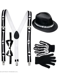 WIDMANN Kit Squelette (bretelles Os, Noeud Papillon, Gants Et Chapeau)