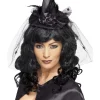 Smiffys Mini Chapeau De Sorcière Noir Avec Voile - Femme -Halloween Soldes Boutique mini chapeau de sorciere noir avec voile femme