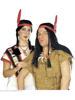 WIDMANN Perruque Noire D'indien Avec Deux Tresses Et Un Bandeau à Plume Rouge (mixte) -Halloween Soldes Boutique perruque noire d indien avec deux tresses et un bandeau a plume rouge mixte 1