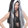 Perruque Sorcière Femme Longue Noir Avec Mèches Blanches -Halloween Soldes Boutique perruque sorciere femme longue noir avec meches blanches