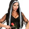 WIDMANN Perruque Sorcière Femme - Noire Avec Mèches Blanches -Halloween Soldes Boutique perruque sorciere femme noire avec meches blanches