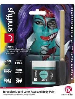 Smiffys Pot Latex Liquide 59,14 ML Avec éponge Turquoise - Sans Ammoniaque -Halloween Soldes Boutique pot latex liquide 5914 ml avec eponge turquoise sans ammoniaque 6