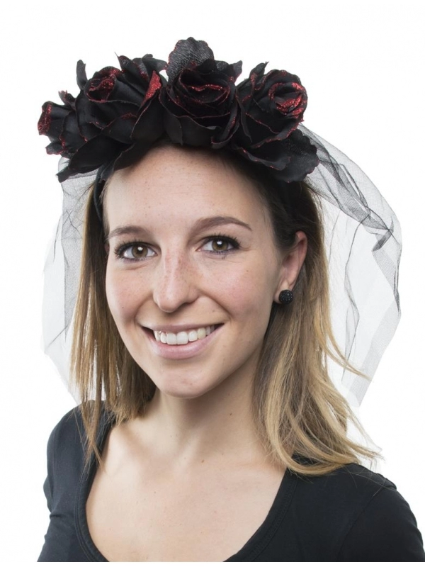 Serre-tête Jour Des Morts Avec Roses Et Voile Squelette 3 Serre-tête Jour Des Morts Avec Roses Et Voile Squelette