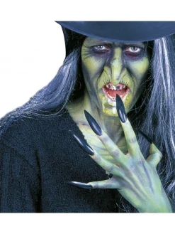 WIDMANN Set 10 Maxi Faux Ongles Noirs Sorcière Avec Colle