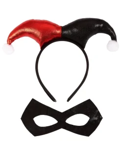 WIDMANN Set Arlequin Femme Rouge Et Noir (Serre-tête & Masque) -Halloween Soldes Boutique set arlequin femme rouge et noir serre tete masque 1
