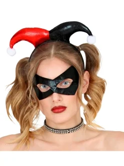 WIDMANN Set Arlequin Femme Rouge Et Noir (Serre-tête & Masque) -Halloween Soldes Boutique set arlequin femme rouge et noir serre tete masque 2