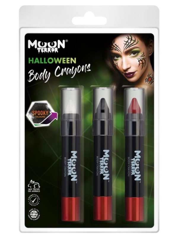 Smiffys Set Crayon Maquillage Halloween, Noir, Rouge & Blanc 3 Smiffys Set Crayon Maquillage Halloween, Noir, Rouge & Blanc