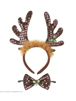 WIDMANN Set Renne De Noël à Paillettes, Avec Serre-tête Et Noeud-paillon