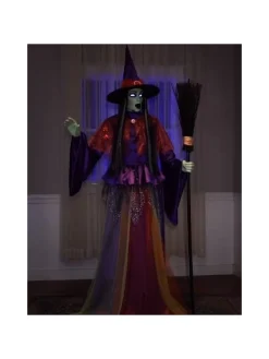 Sorcière Animée Pour Halloween De 2,15m Avec Yeux Lumineux Et Bouche Mobile -Halloween Soldes Boutique sorciere animee pour halloween de 215m avec yeux lumineux et bouche mobile 1
