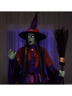 Sorcière Animée Pour Halloween De 2,15m Avec Yeux Lumineux Et Bouche Mobile -Halloween Soldes Boutique sorciere animee pour halloween de 215m avec yeux lumineux et bouche mobile 2